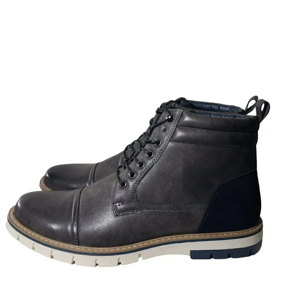 Vance & Co Mens Dark Grey Vegan Leather Lucien Lace Up Cap Toe Ankle Boots Sz 13